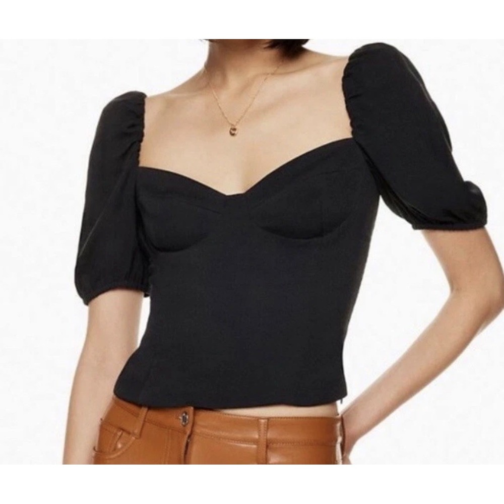 Aritzia Wilfred Black Novella Shortsleeve Blouse Size L NWOT $98